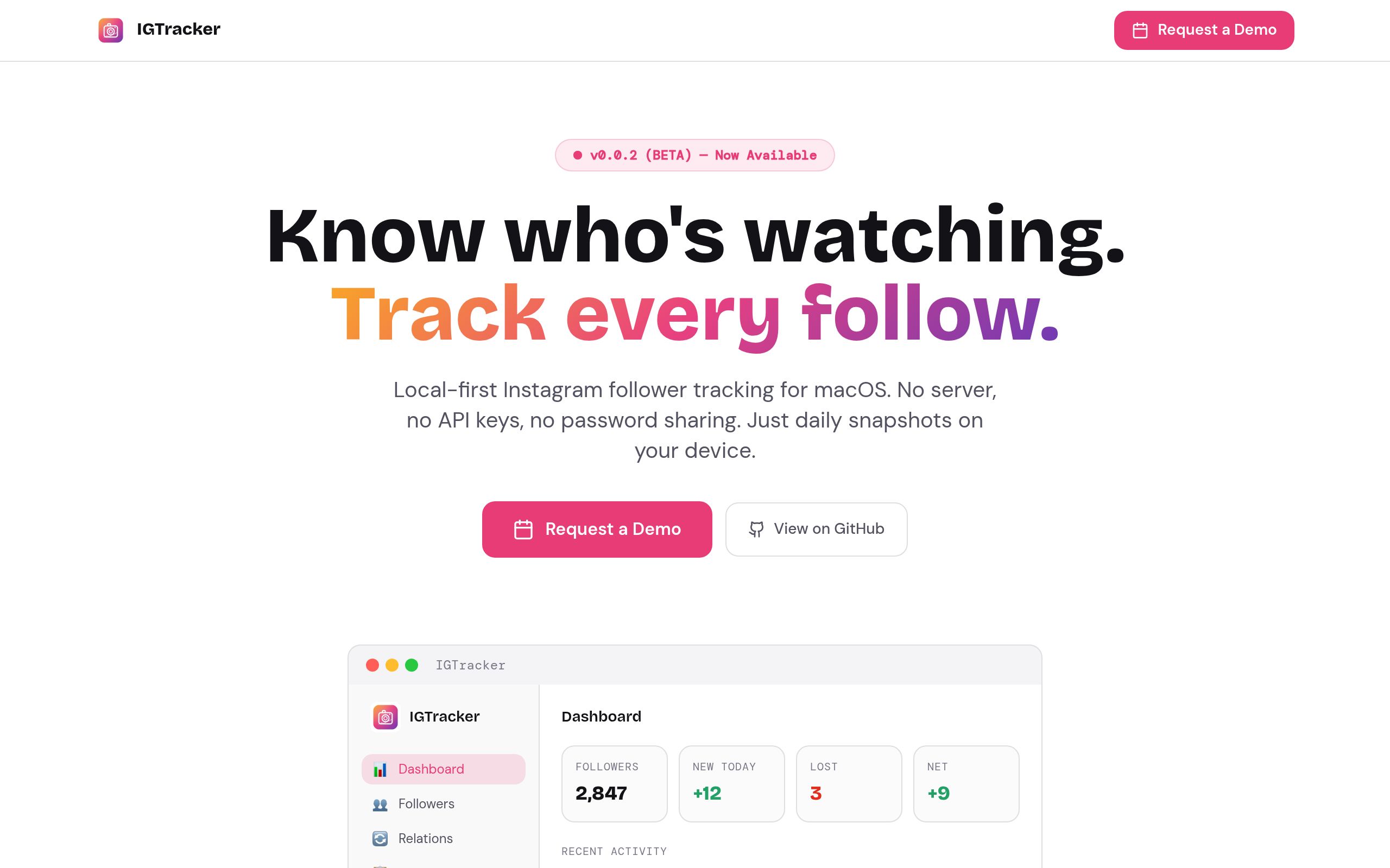 Screenshot of IG Tracker